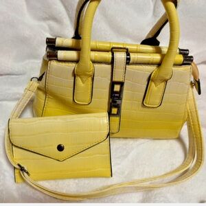 Ombré Yellow Croc-Embossed Women's 2 pc Handbag Set